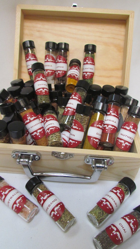 Items similar to Spice Kit Wood Gift Box Collection 50 exotic Spices