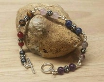 Natural Black Lava Stone Chakra Beaded Bracelet & Adjustable Silicone Bracelet O - Foto 10