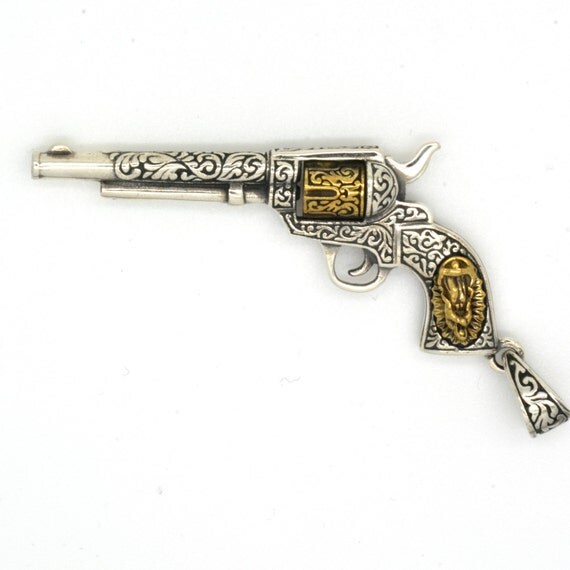 Mexican Carved Gun Necklace Sterling Silver Gun Jewelry