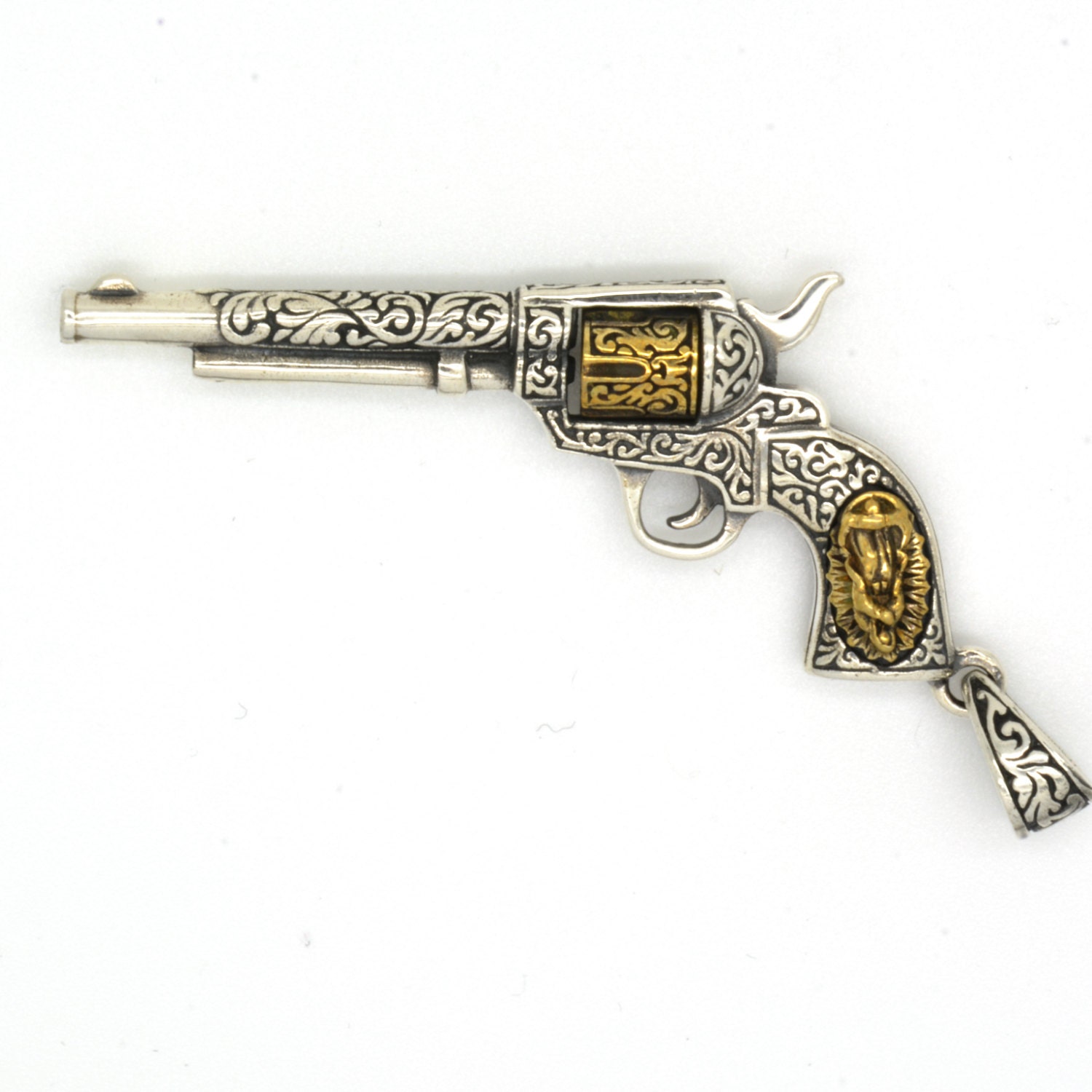 Mexican Carved Gun Necklace Sterling Silver Gun Jewelry