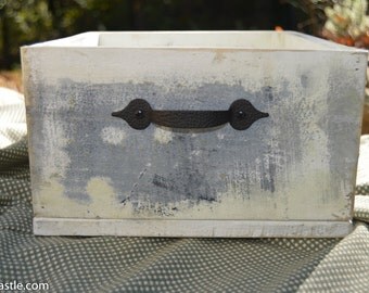 Handmade Rustic Solid Wood Box with Rustic Black and White Finish.