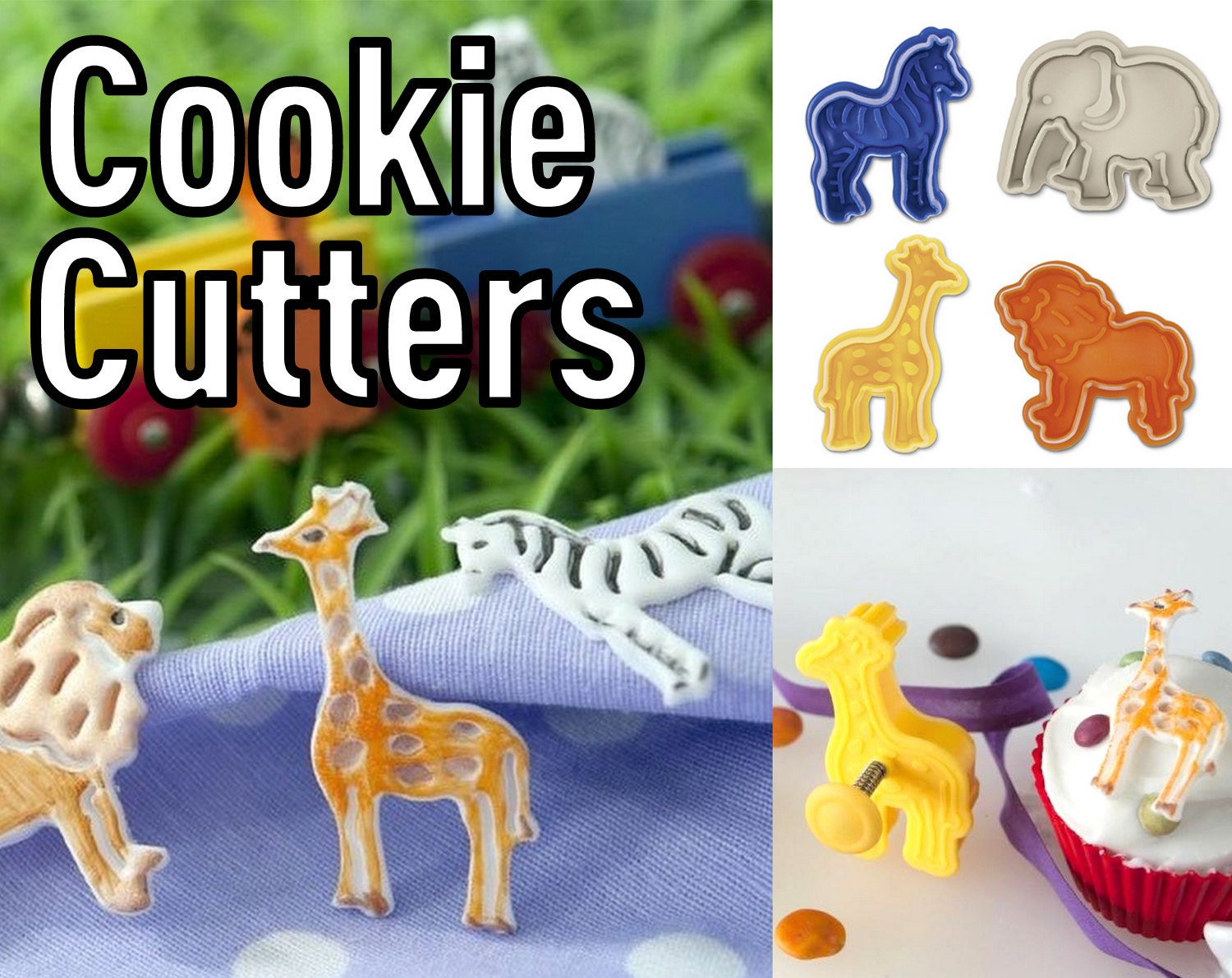 Zoo Animal Cookie Cutters 4pc Set with Handles by ExcellentForm