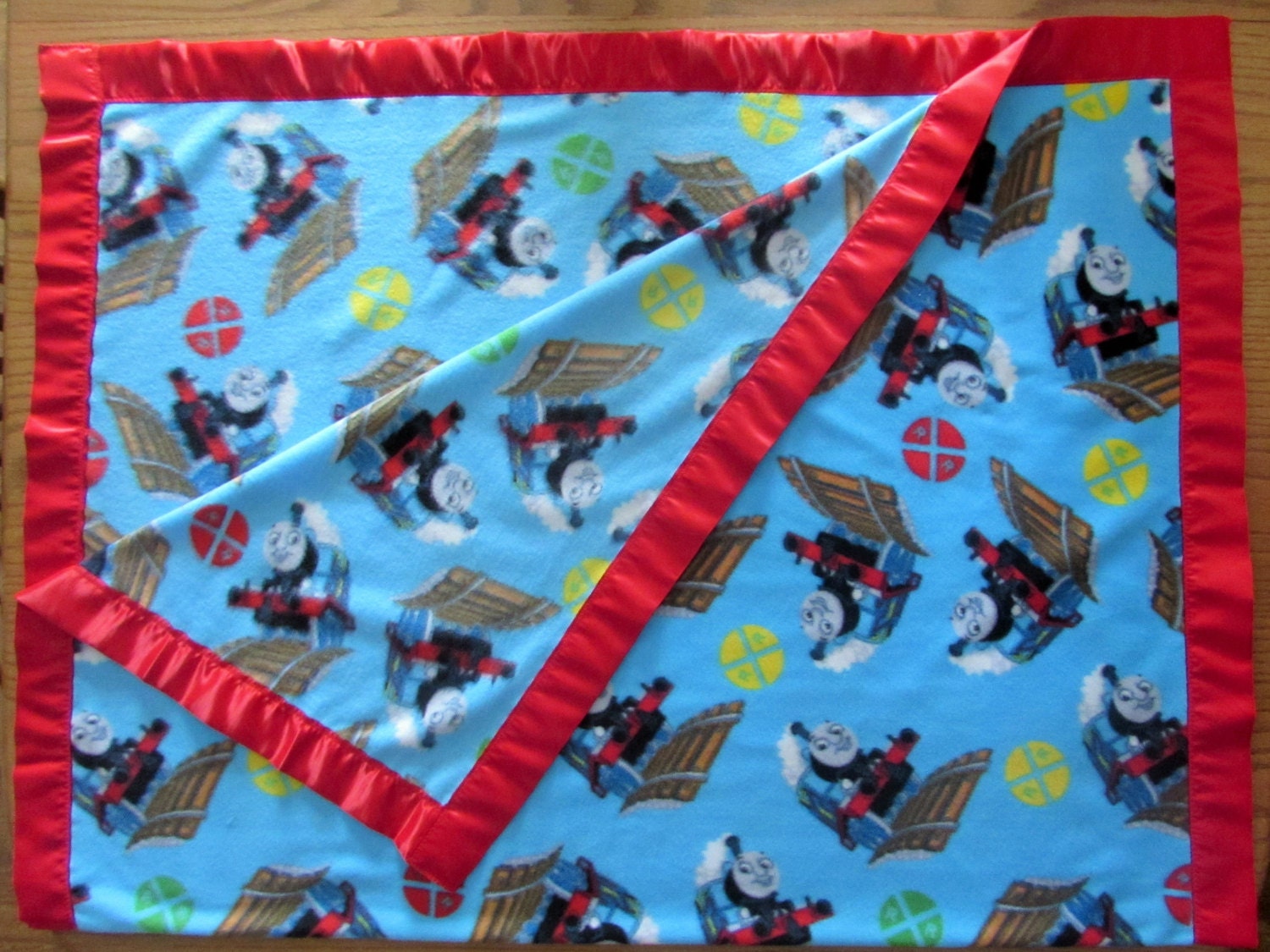 Thomas the Train fleece toddler blanket with satin edge