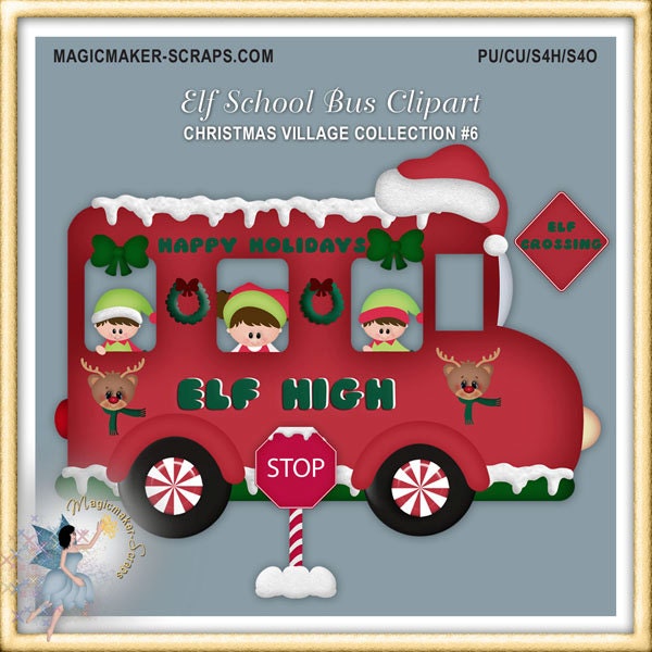 Christmas Clipart Elf  School Bus 