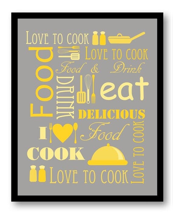 Gray And Yellow Wall Decor love to cook kitchen wall decor grey gray yellow print Gray And Yellow Wall Decor love to cook kitchen wall decor grey gray yellow print