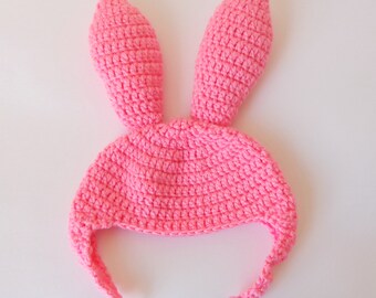 Louise Belcher Pink Bunny Ear Flap Hat Inspired from Bob&#39;s Burgers For Girl Newborn to Adult ...