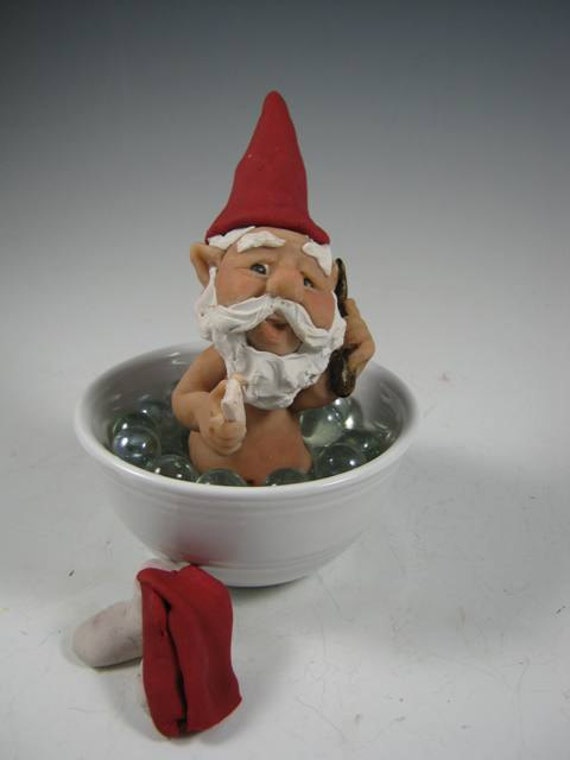 Gnome in Bubble Bath Hand Sculpted Polymer Clay by DebbiesClayArt