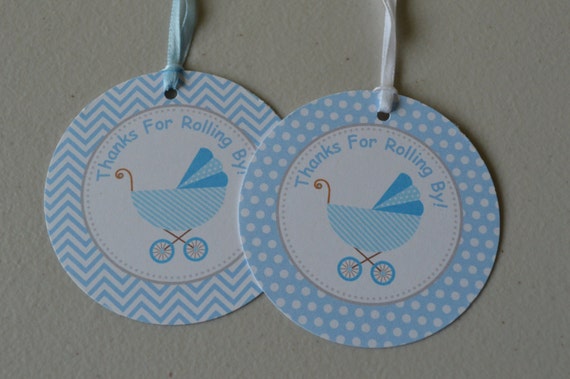 Baby Shower Thank You Favor Tag  Baby Bump  Blue Chevron  Baby Buggy  Baby Shower Hang Tags 