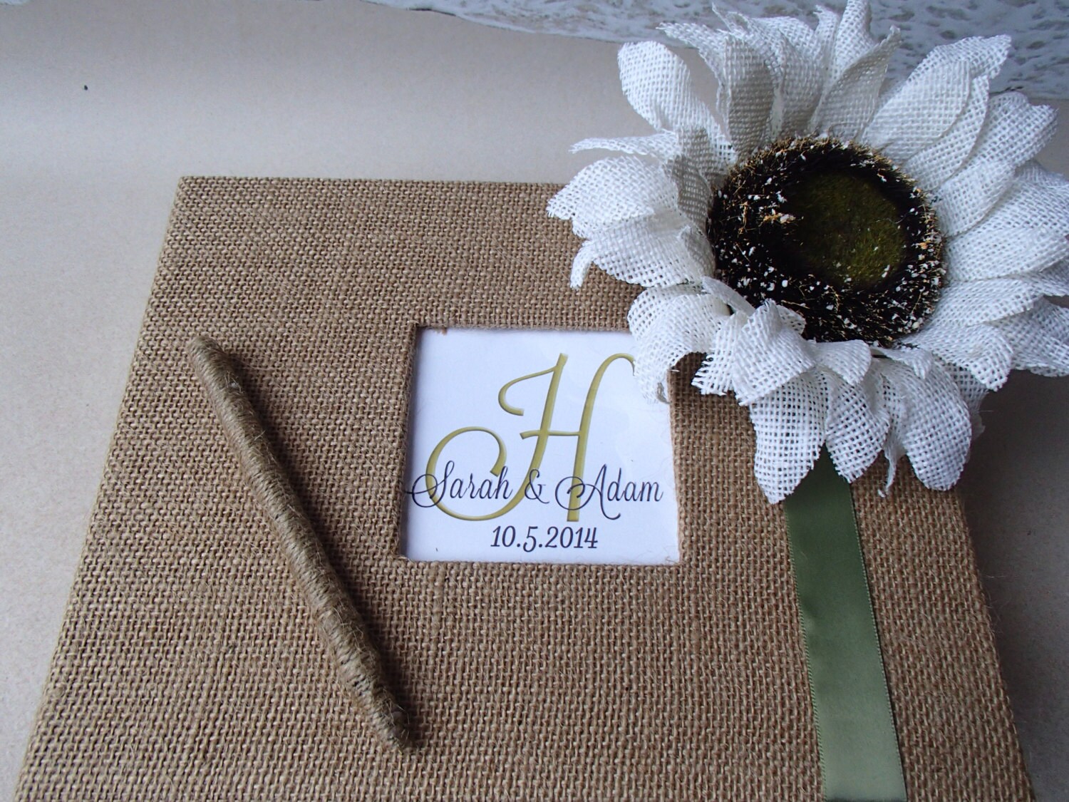 Burlap Sunflower Guest Book Set Wedding Shower by ParadiseBridal