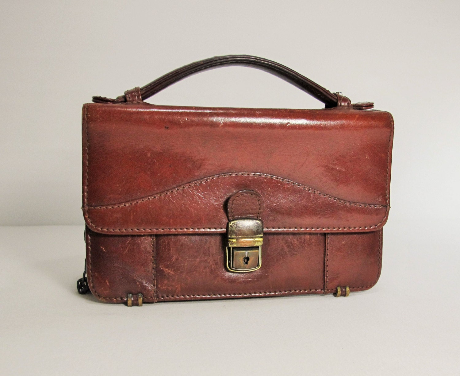 Vintage Brown Leather Handbag Purse Clutch Shoulder Bag Messenger Bag with Snap Closure – Haute ...