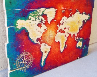 Extra World Map And Pass 3 Piece Triptych Wall Art On