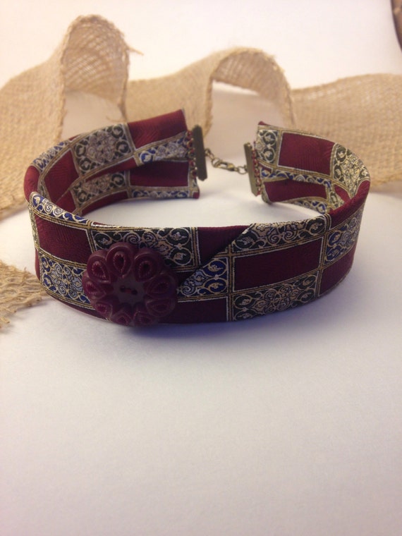 Upcycled Necktie Choker Necklace Vintage Necktie Choker