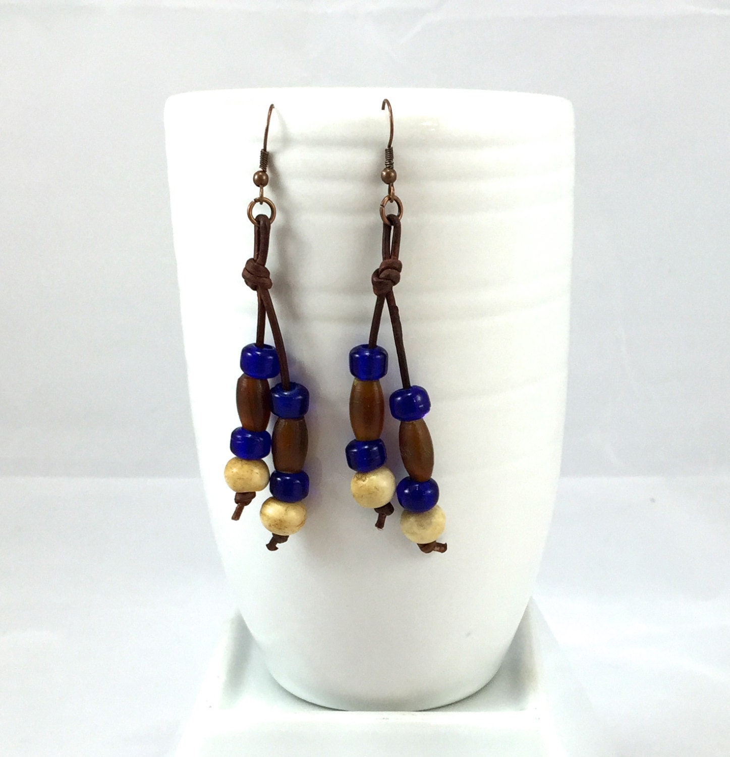 Hippie Earrings Leather Earrings Bohemian Jewelry Beaded