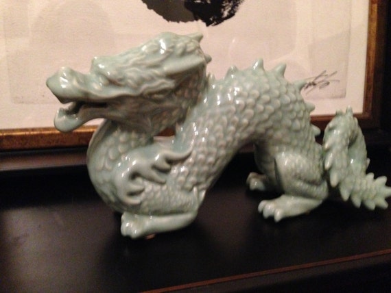 Vintage Fitz and Floyd Dragon Figurine Celadon Dragon Figurine