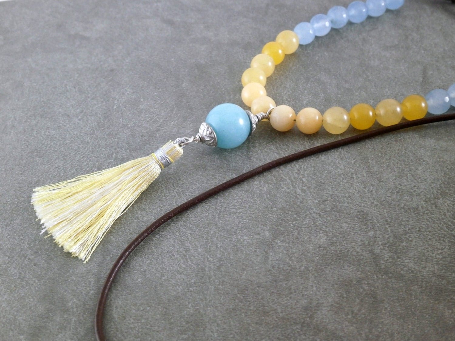 Long Beaded Tassel Necklace Fabric Tassel Sterling by RuthAndJack