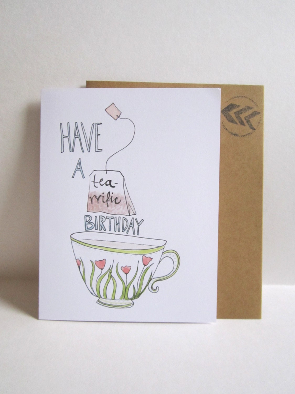 Tea-riffic Birthday Card Teacup Illustration Card Handmade