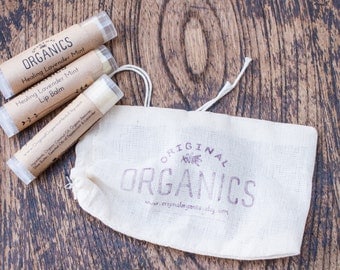 Set of 3 Organic LIP BALMS - 0.15 oz each // Mix + Match // Organic & Mindfully-Sourced Ingredients