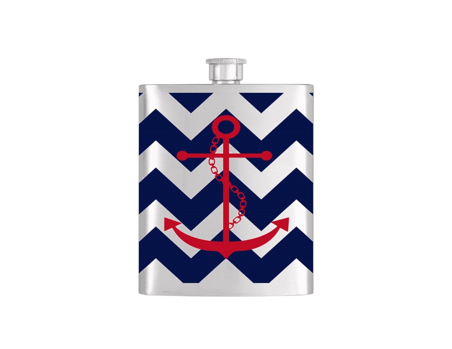 Nautical Red Anchor on Navy Blue Chevron PatternBridesmaid