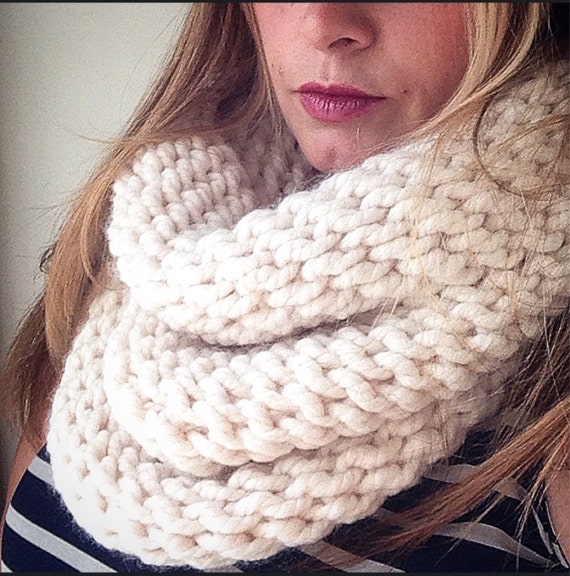 Items similar to Cream Chunky Knit Oversized Snood, Infinity Scarf, FREE SHIPPING, Tube Scarf 