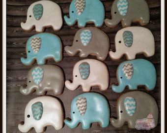Elephant Baby Shower decorated Sugar Cookies 2" -1 dozen