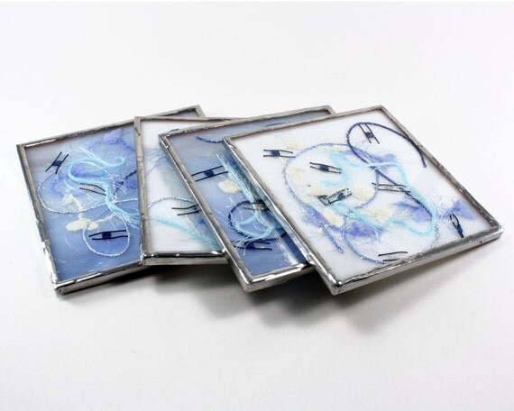 Keuken coasters blauw glas onderzetter set door balsamrootglass