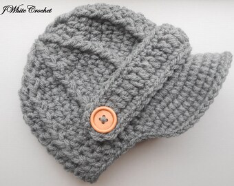 Dark grey Newborn baby hat ,Crochet newsboy hat , crochet baby boy hat, crochet girl hat, newborn baby hat, crochet baby hat