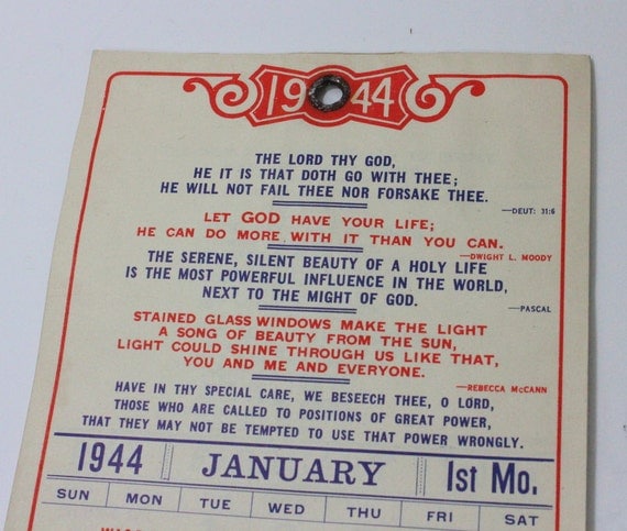 1944 Wall Calendar With Christian Messages