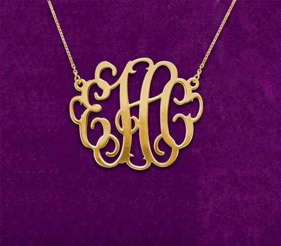 monogrammed necklace, gold monogram necklace, monogram necklaces, personalized monogrammed jewelry, - 925 Sterling silver 18k Gold Plated