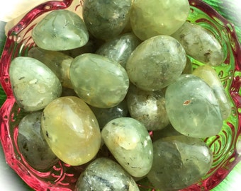 Prehnite with Epidote, Premium Quailty tumbled, Meditation, Holistic, Chakra, Reiki, Sacred Space, Magic, Pagan Altar, Full Moon Charged!