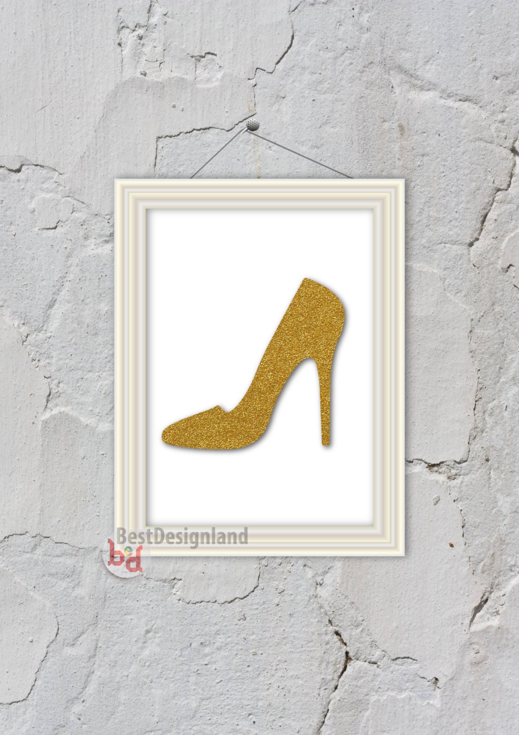 Ladies shoe gold glitter printable II wall art by BestDesignland