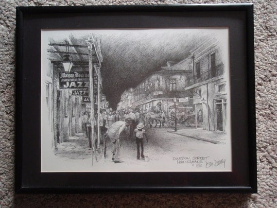 Framed Matted Print Signed Don Davey 1980 Bourbon Street New