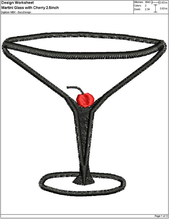 Embroidery Digital File "Martini Glass with Cherry"