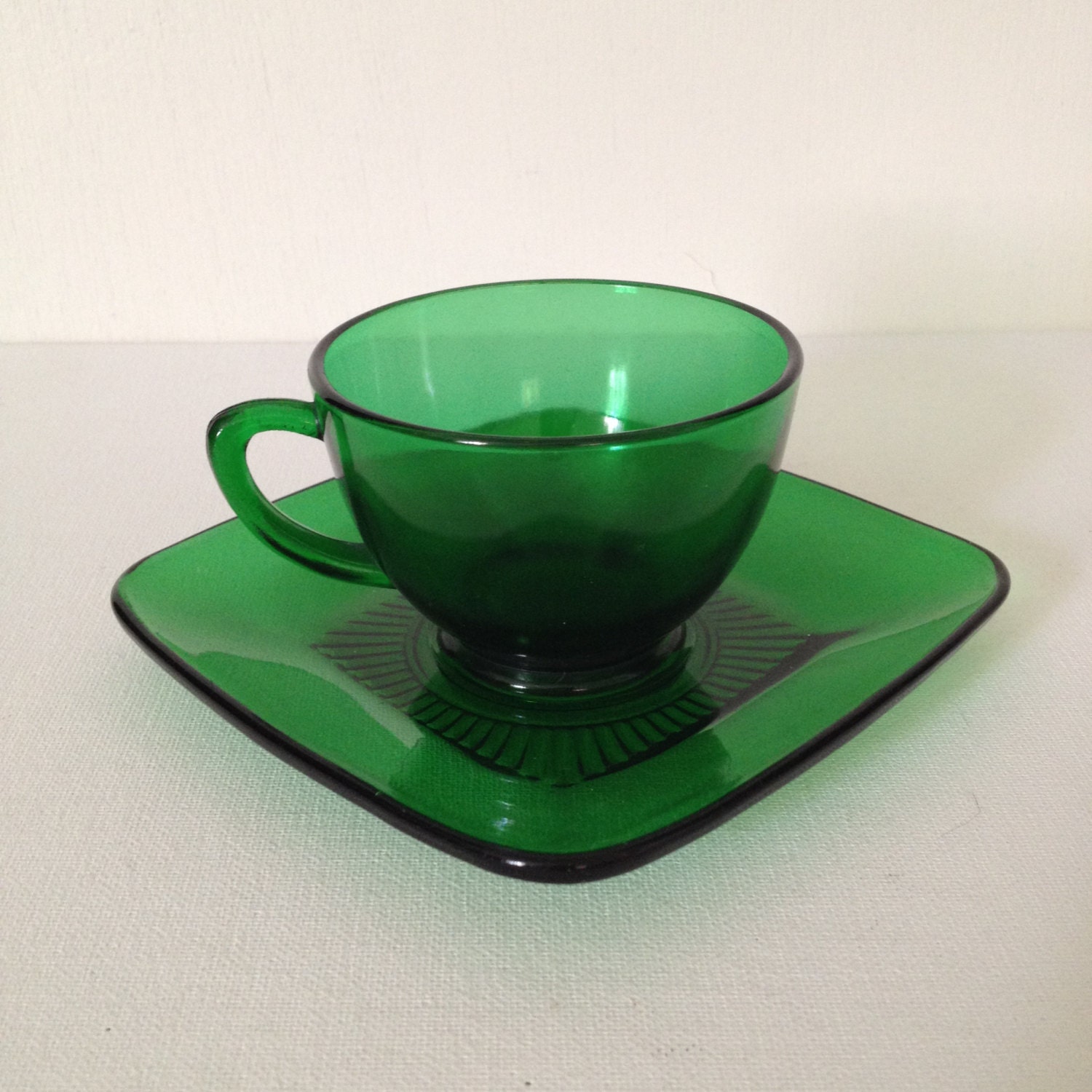Vintage Green Glass Teacup and Plate