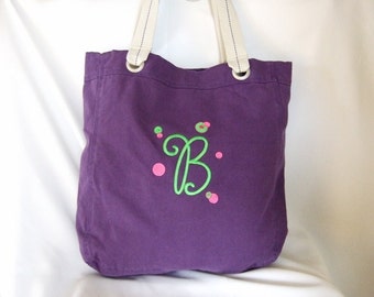 Cotton grommet tote with Name and monogram