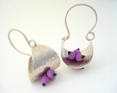 Handmade Earrings-Handhammered German Silver Earrings-Wrapped with Rubberized Glass Beads-Hand Formed-Basket Drops Earrings-Modern Jewelry