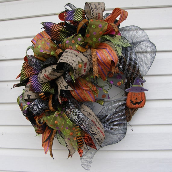 Halloween Grapevine Wreath Deco Mesh Grapevine Wreath