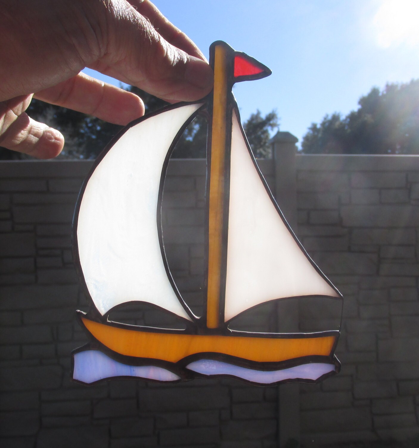 Stained Glass Suncatcher Sailboat