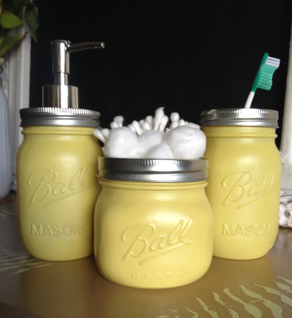 Yellow Mason Jar Bathroom Set