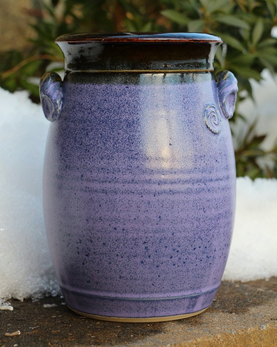 Stoneware Kitchen Utensil Crock Purple by BrianLacyPottery