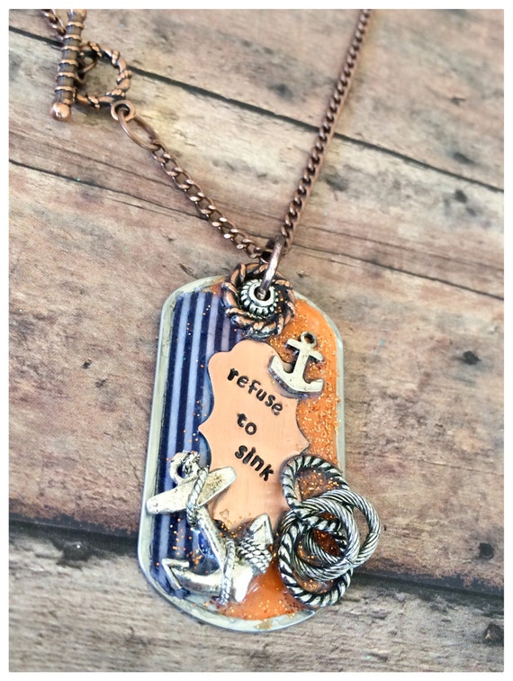 Dog Tag Necklace Hand Stamped Nautical Dog Tag
