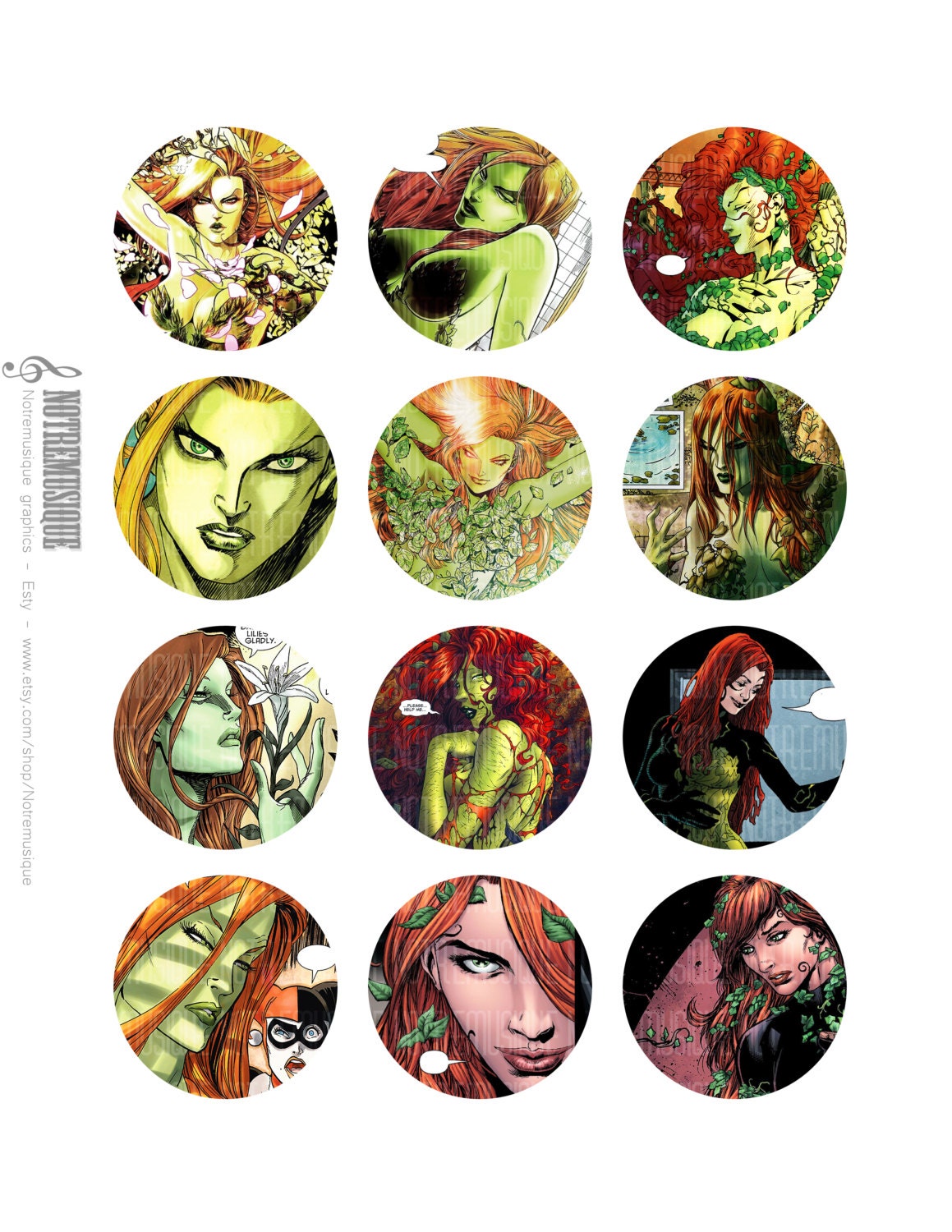 POISON IVY Digital collage sheet 12mm,14mm,16mm,18mm and 20mm,printables,bottlecaps,pendants ...