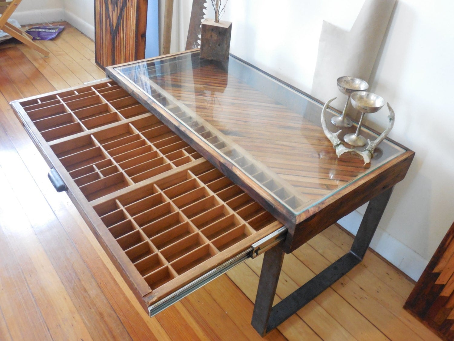 Reclaimed wood coffee table printer drawer by UniqueIndustry