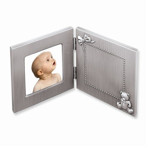 Baby 3x3 Photo Picture Frame Hinged Pewter Finish Engraved
