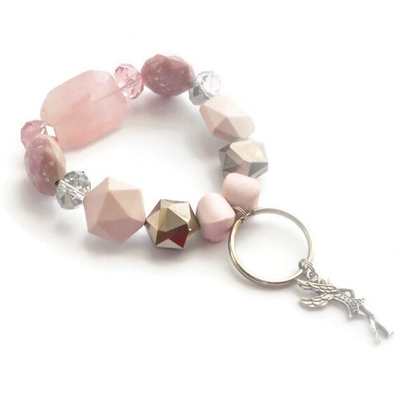 Beaded Charm Keyring Keychain Stretch Bracelet Key Fob in