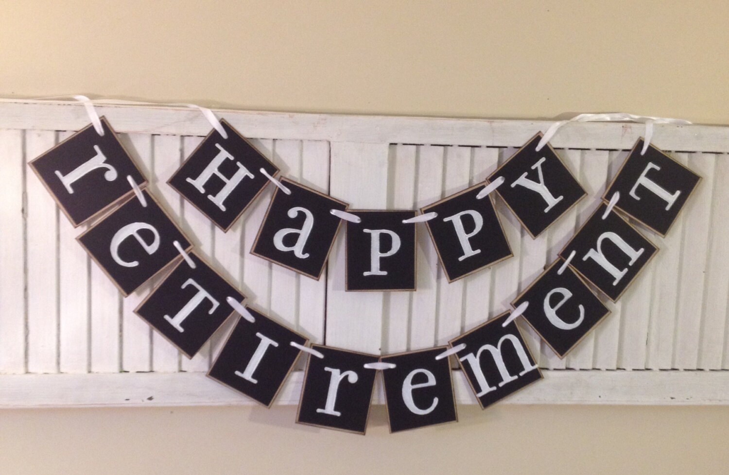 Happy Retirement Banner Sign Bunting Garland Swag black and