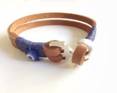 Silver Men's Bracelet, Evil Eye Men's Leather bracelet, Nude leather cuff, Bohemian Leather Wristband, Wax cord, leather color bracelet