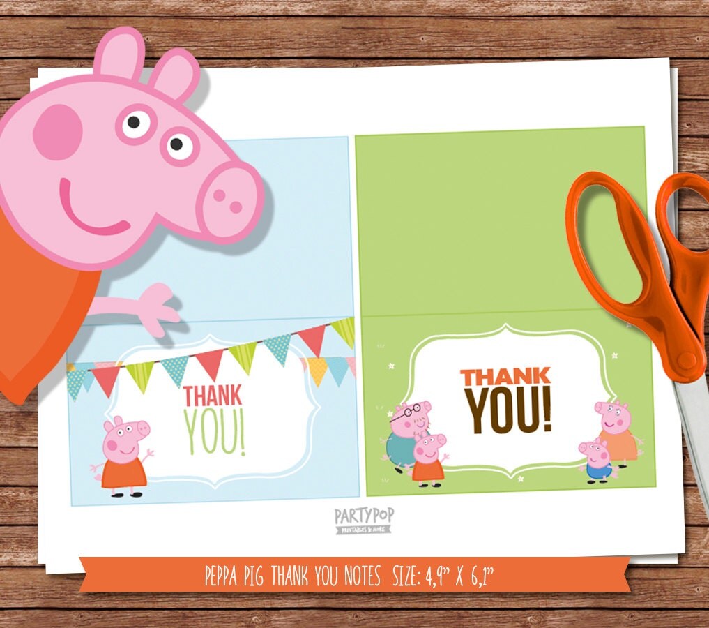 INSTANT DOWNLOAD Peppa Pig Thank You Notes by PartyPopPrints