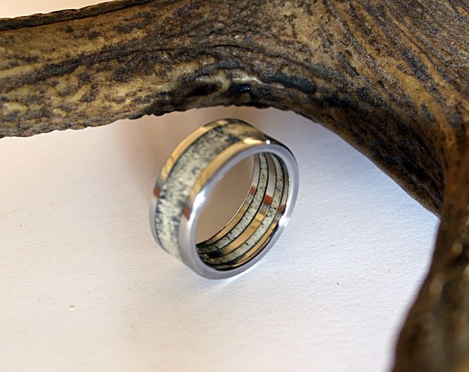 Deer Antler Ring, Antler Jewelry, Titanium Ring, Mens Titanium Weidding Band Inlaid With Deer Antler