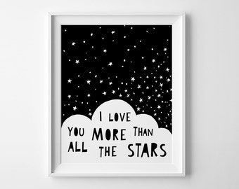 Scandinavian art, nursery decor, wall art, Illustration, nursery printable, I love you print, black and white nursery art, kids room art