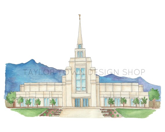 Gila Valley LDS Temple Sketch and Water Color by TaylorTown